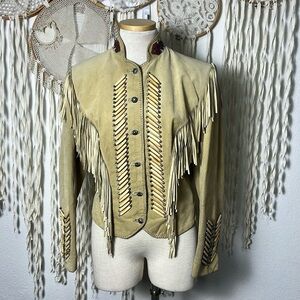 Diamond Leathers Vintage WesternJacket  Fringe Embellished Button Down Suede